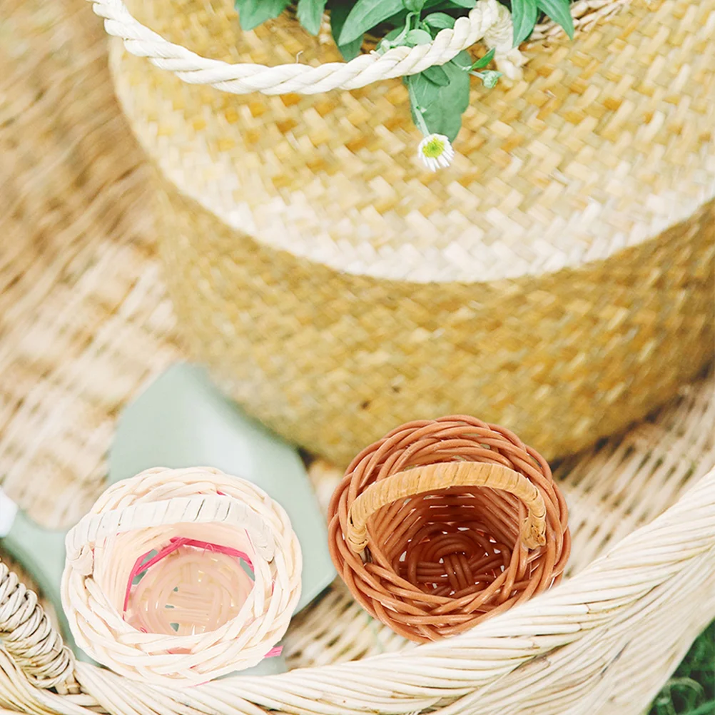 8Pcs Rattan Mini Baskets Handwoven Natural Material Kids Play Decor Storage Flower Girl Basket Woven Handles Versatile Use