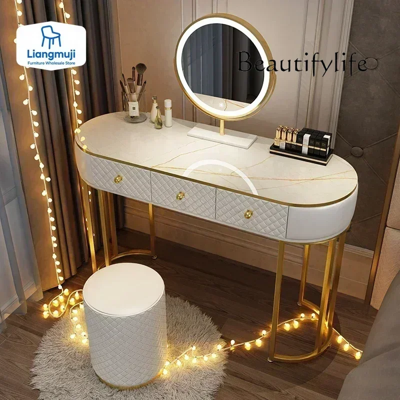 Meja Rias Wanita Kulit Putih Laci Cermin Meja Rias Berdiri Meja Rias Lemari Penyimpanan Coiffeuse Miroir Perabotan Rumah