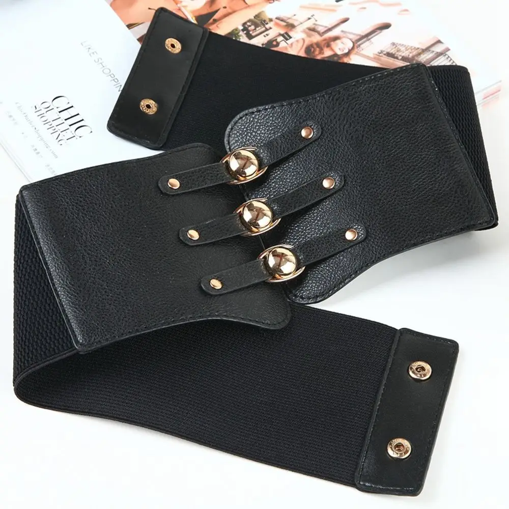 Simple Slimming Body All-match Female Metal Buckle PU Leather Cummerbund Elastic Waist Strap Wide Waistband Skirt Decorations