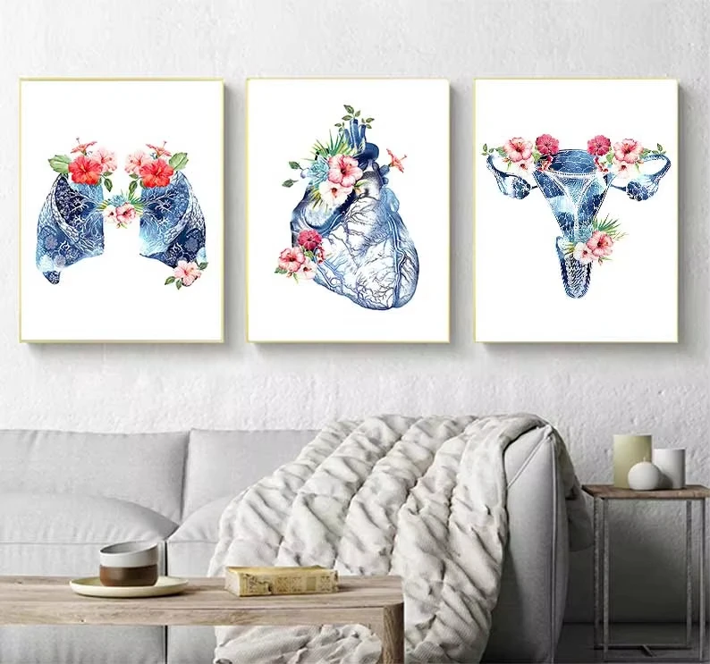 Flower Breast Uterus Kidney Liver Anatomy Wall Art Canvas Painting Nordic Posters and Prints Wall Pictures for Doctors Office