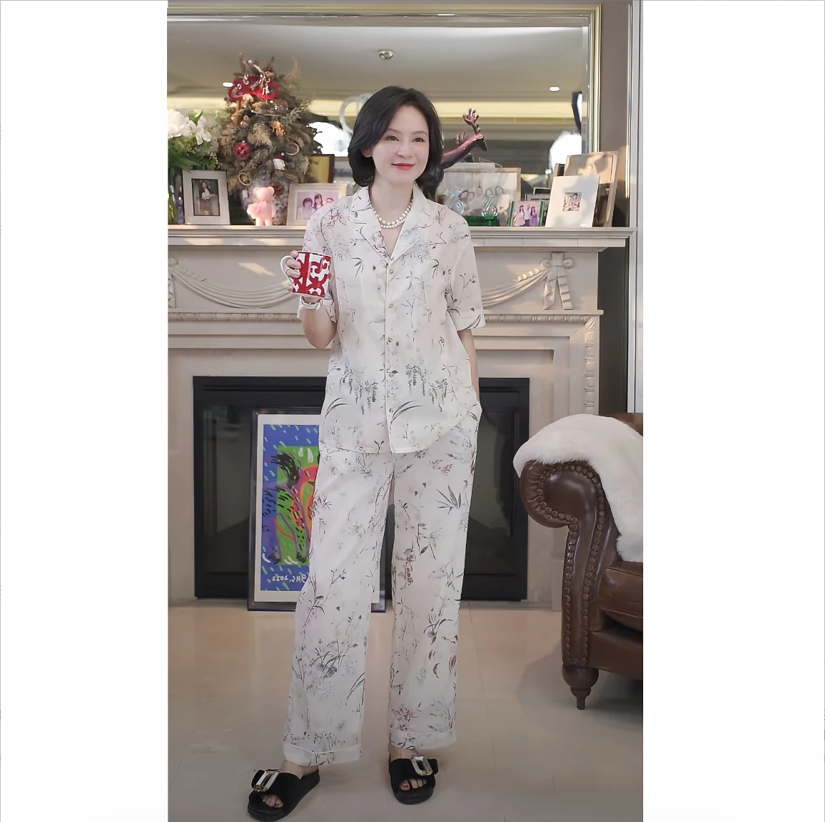 

Оригинальный дизайн, хлопковая пижама с принтом, удобная, дышащая домашняя одежда, свободный крой, летняя одежда для женщин