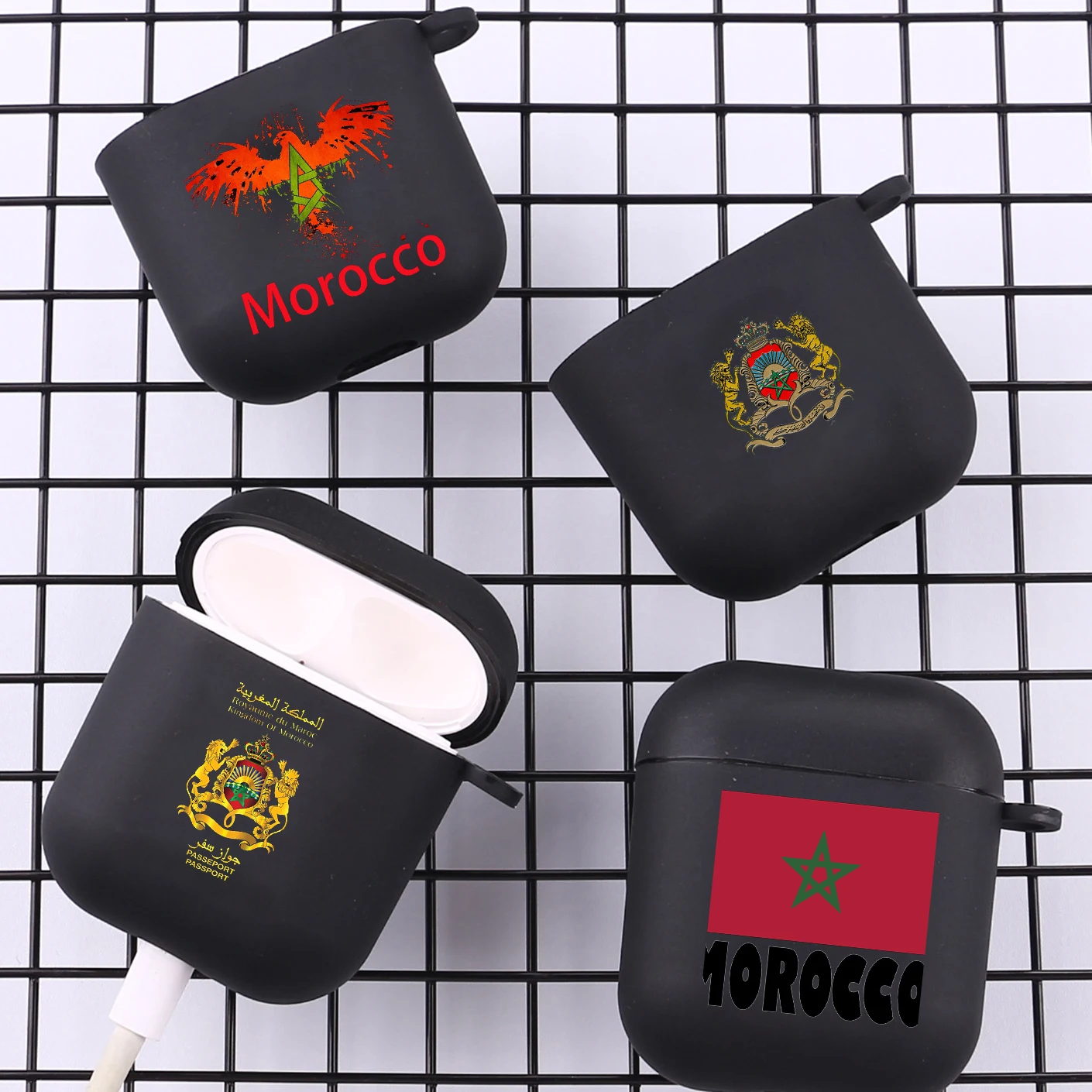 Morocco Flag Soccer With Hook For Airpod Pro 3 Pro2 Black Protective Cover Silicone Case for Apple Airpods 2 1 Earphone Cases