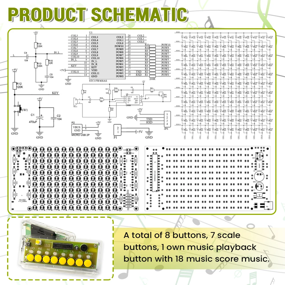 DIY 8-klawiszowy zestaw do pianina elektronicznego Nuta muzyczna Płytka drukowana Ćwiczenie lutowania Montaż DIY Zestaw elektroniczny