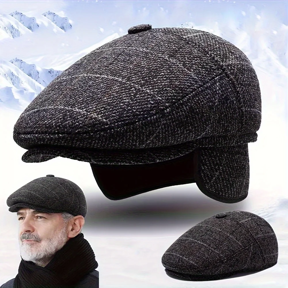 Men's Retro Gatsby Newsboy - Vintage Flat Top Hat with Fishbone Pattern, Durable Wedding/Office/Party Accessory, Textured Beret