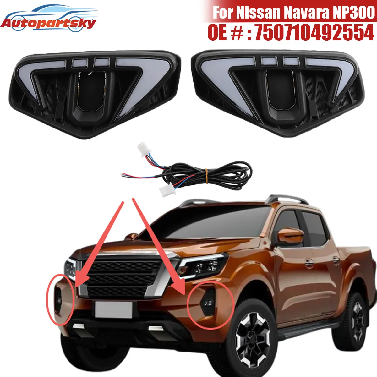 Automotive Parts 2Pcs Black Lens LED Front DRL Turn Signal Lights 750710492554 For Nissan Navara NP300 2021 2022 2023 2024