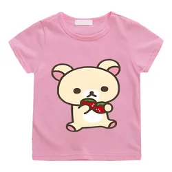 Rilakkuma Bear Print T-shirt Casual Short Sleeve Pure Cotton Tee-shirt High Quality Boys and Girls Tshirts Children Clothes Tops