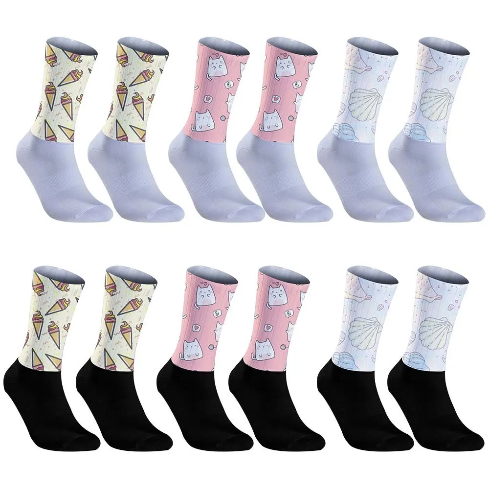 

2025 Outdoor Compression Sports Racing Socks Cute pattern Cycling Socks Breathable Road Bicycle Socks New