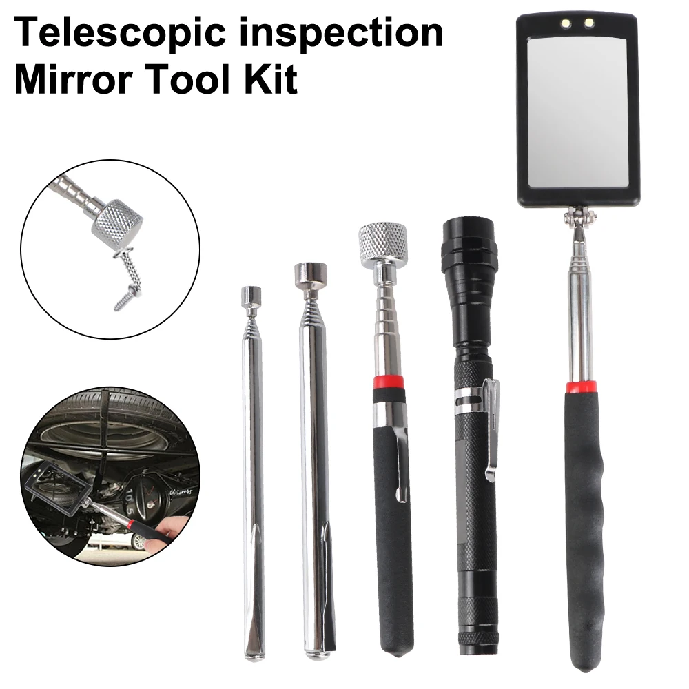 

4/5pcs Stretching Rod Car Endoscope Magnetic Pickup Device Automotive Detection Lens Telescopic Diagnostic Tools Garage Tools