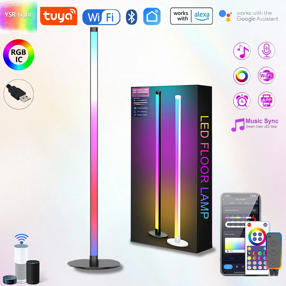 lampada de assoalho led rgb tuya wifi base redonda regulavel luz de humor minimalista controle remoto para canto do quarto alexa google home 120cm 01