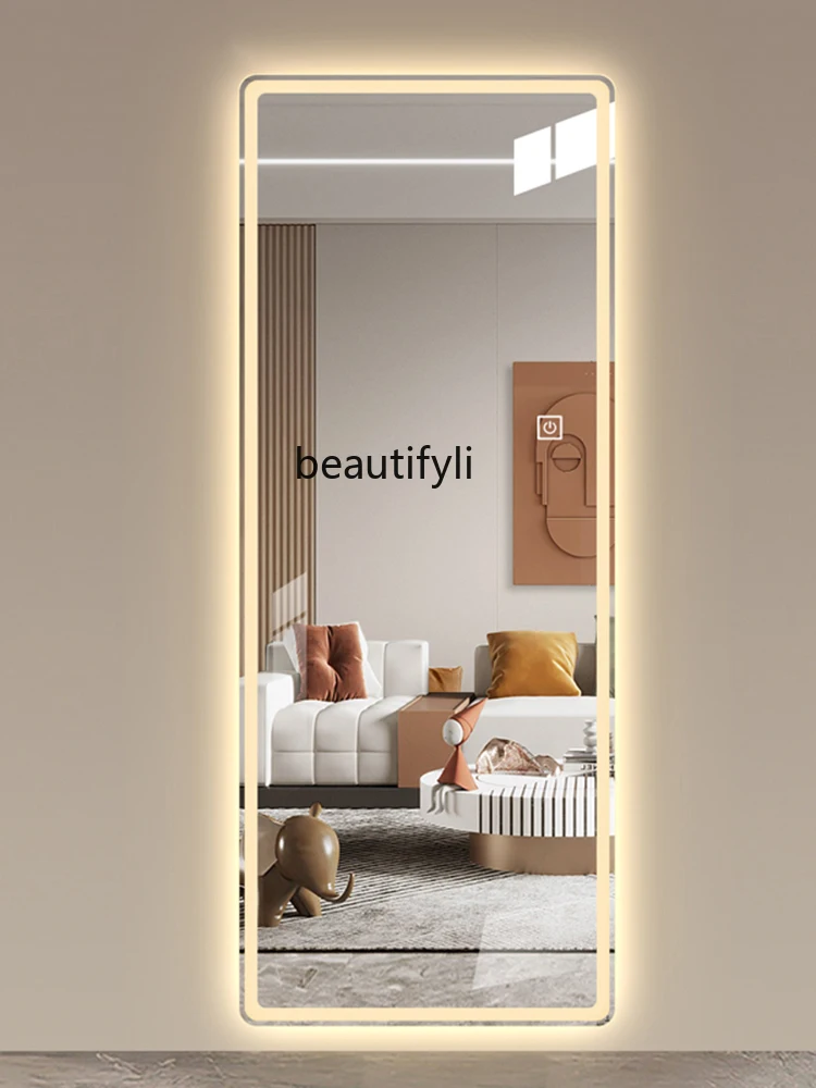 

Home Full-Length Mirror Living Room Decoration Frameless with Light Full-Length Mirror Wall-Mounted Light Luxury Hallway Mirror