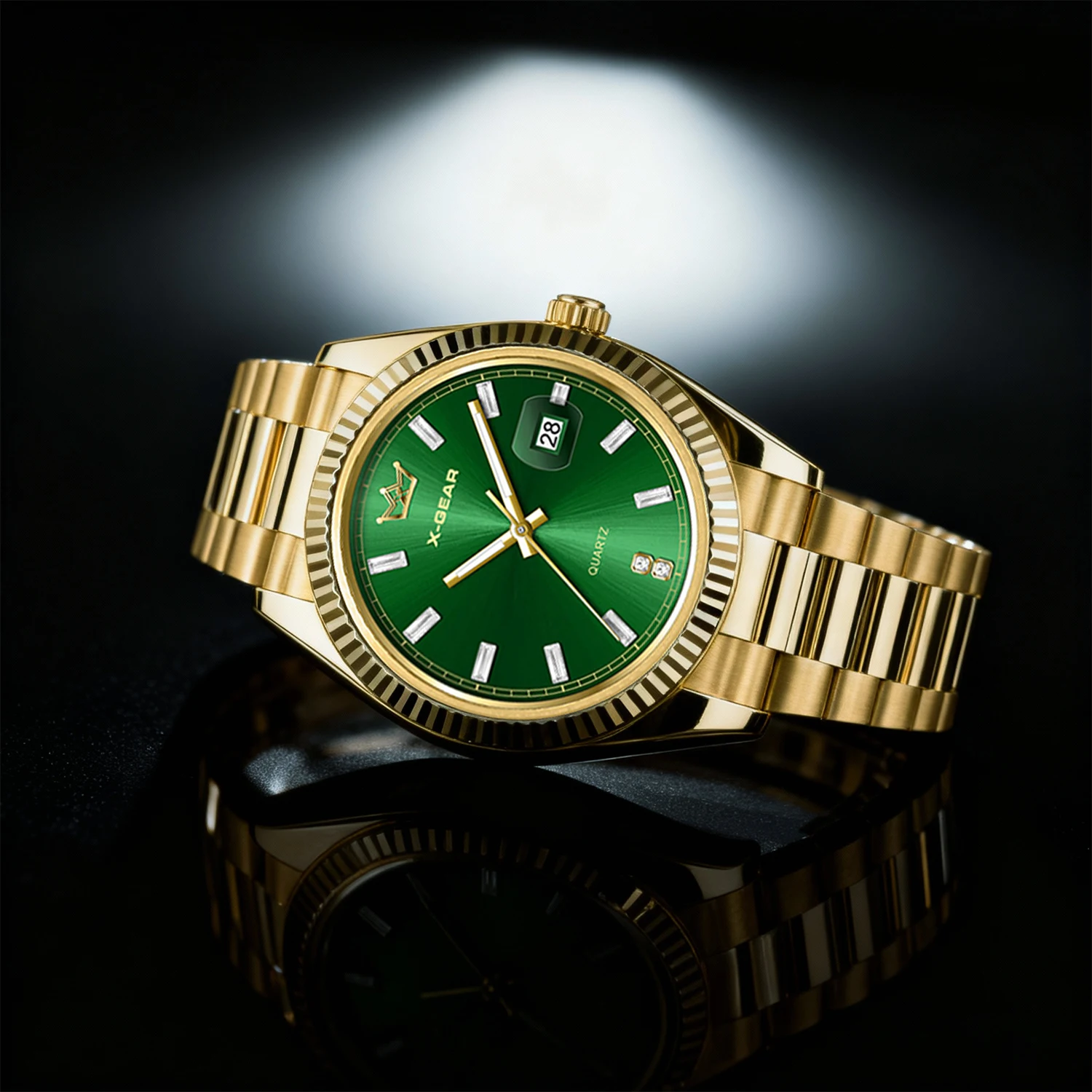 

Мужские водонепроницаемые кварцевые часы с ремешком из нержавеющей стали и зеленым циферблатом