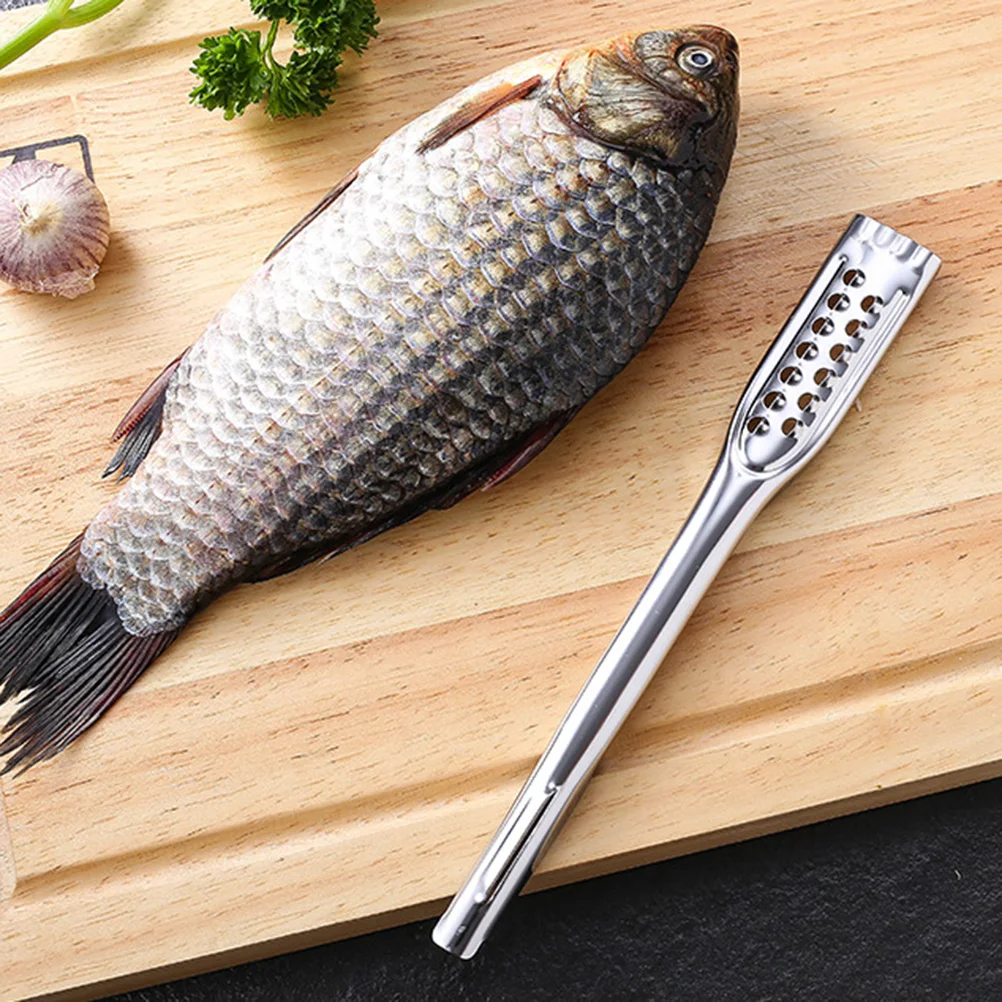 

1 Set of 2pcs Stainless Steel Fish Scale Remover Manual Fish Scraper Seafood Knives Kitchen Tool (Prong+Flat)