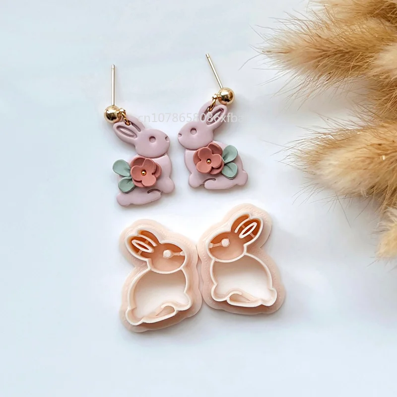 Easter Cute Rabbit Egg Shaped Polymer Clay Cutters Cartoon Eggs Doughnut Bunny Pottery Dangle Clay for DIY Earring Jewelry Tools
