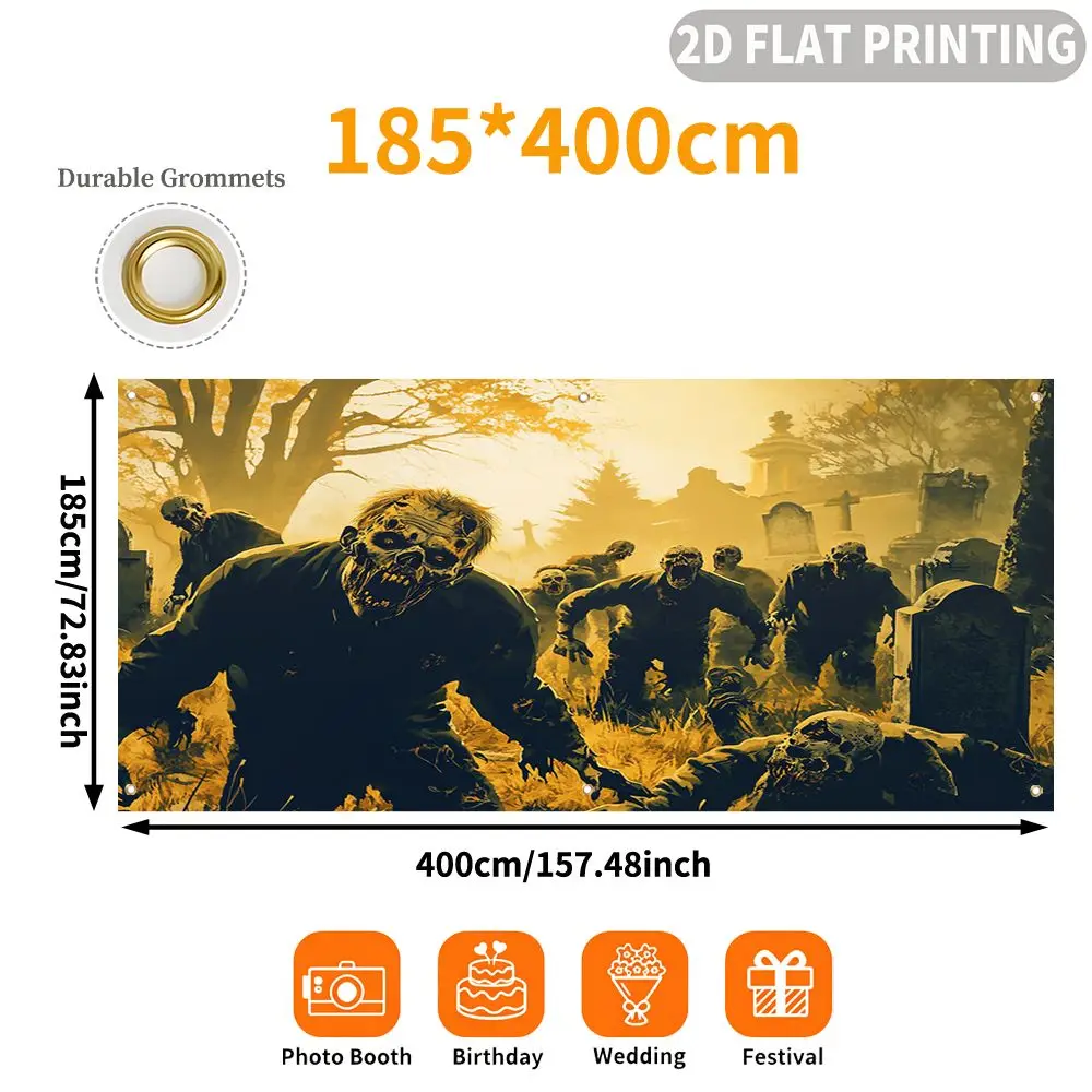 1pc 2D FLAT Halloween Party Garage Banner, Zombies Rising From Graveyard Ground Pattern, No Power Need, for Garage Door Decor