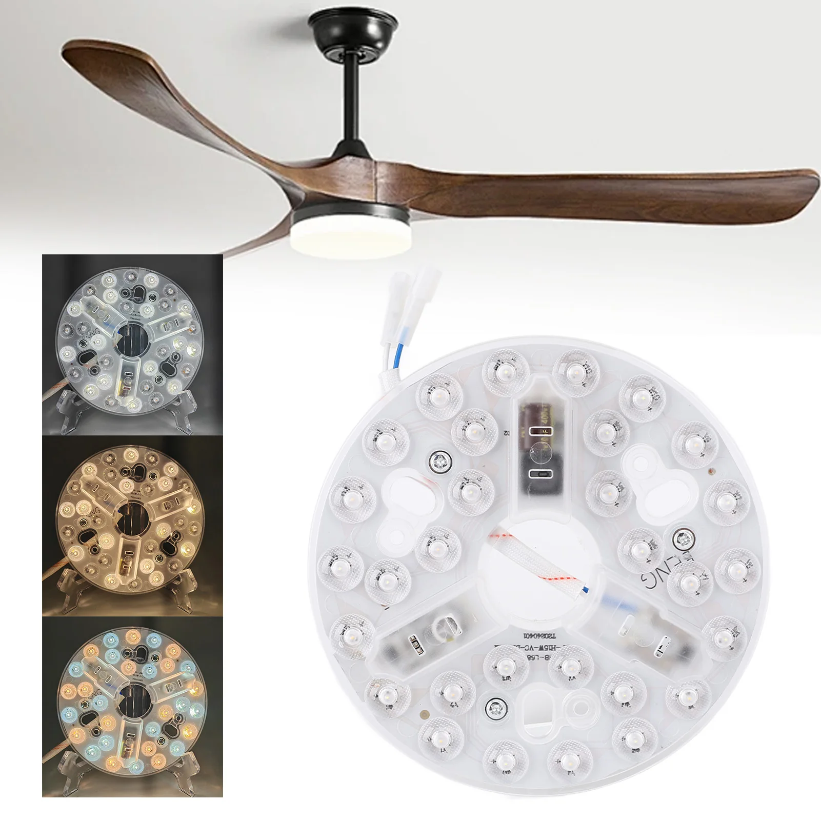 5.3 Inch Ceiling Fan LED Light Kit 3 Colors (3000K/4200K/6500K) Dimmable 15W 95-265V Easy Retrofit Suitable For Living Room image 5