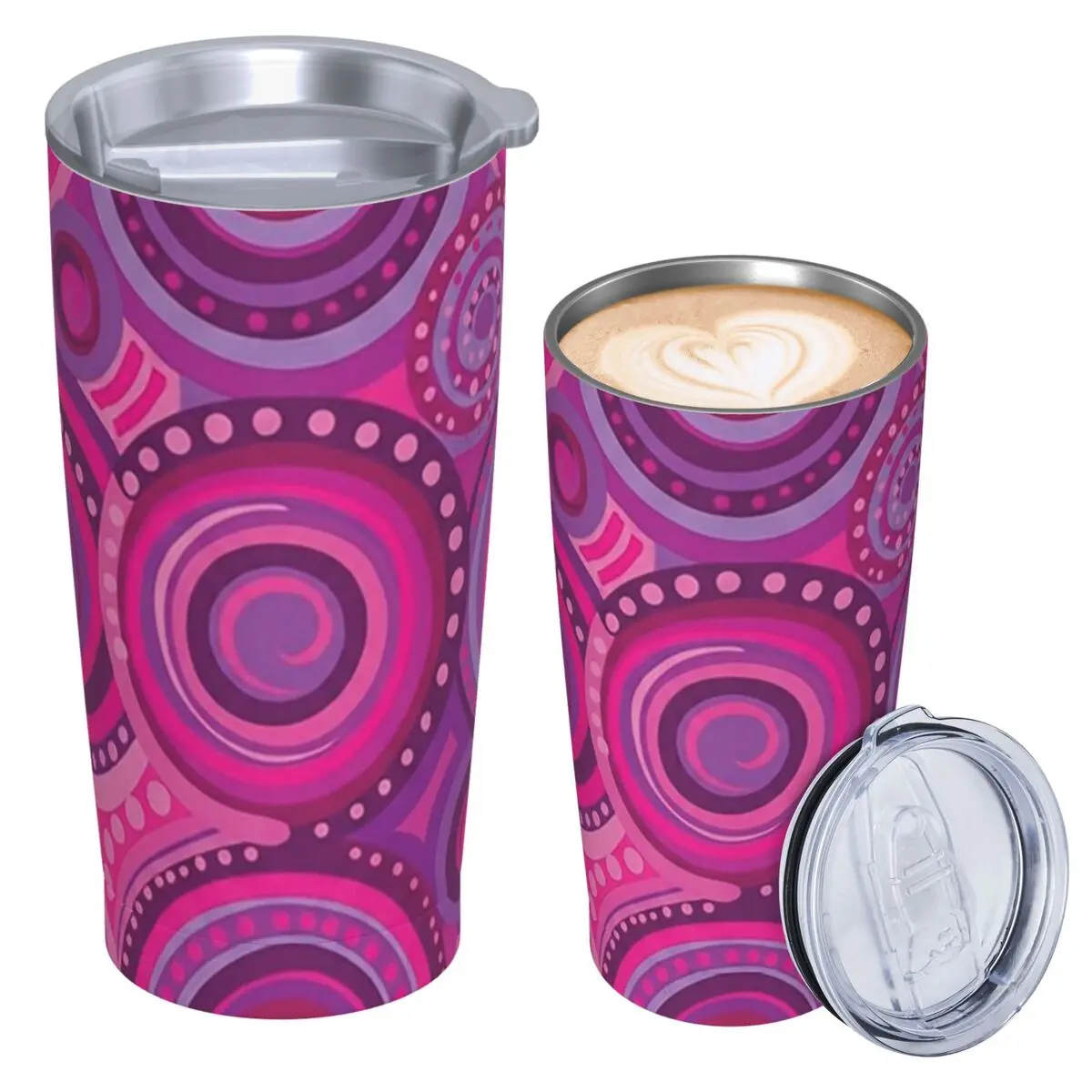 Magenta And Violet Concentric Swirl Stainless Steel Tumbler Vacuum Insulated Mug Thermal Cold Cup Straws With Lid 20oz