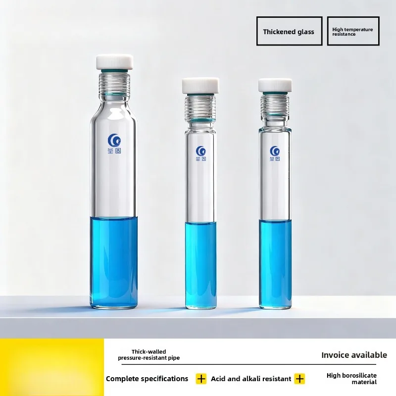 

Thick Wall Pressure Bottle High Borosilicate Glass Test Tube with Scale PTFE Screw Cap 10ml 25ml 35ml 50ml 100ml