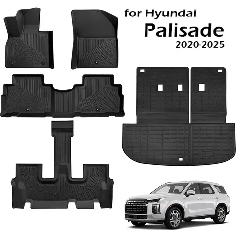 2020 – 2024 2025 등받이 매트가있는 현대 Palisade 트렁크 매트 TPE 방수 전천후 보호대 카고 라이너 용 바닥 매트