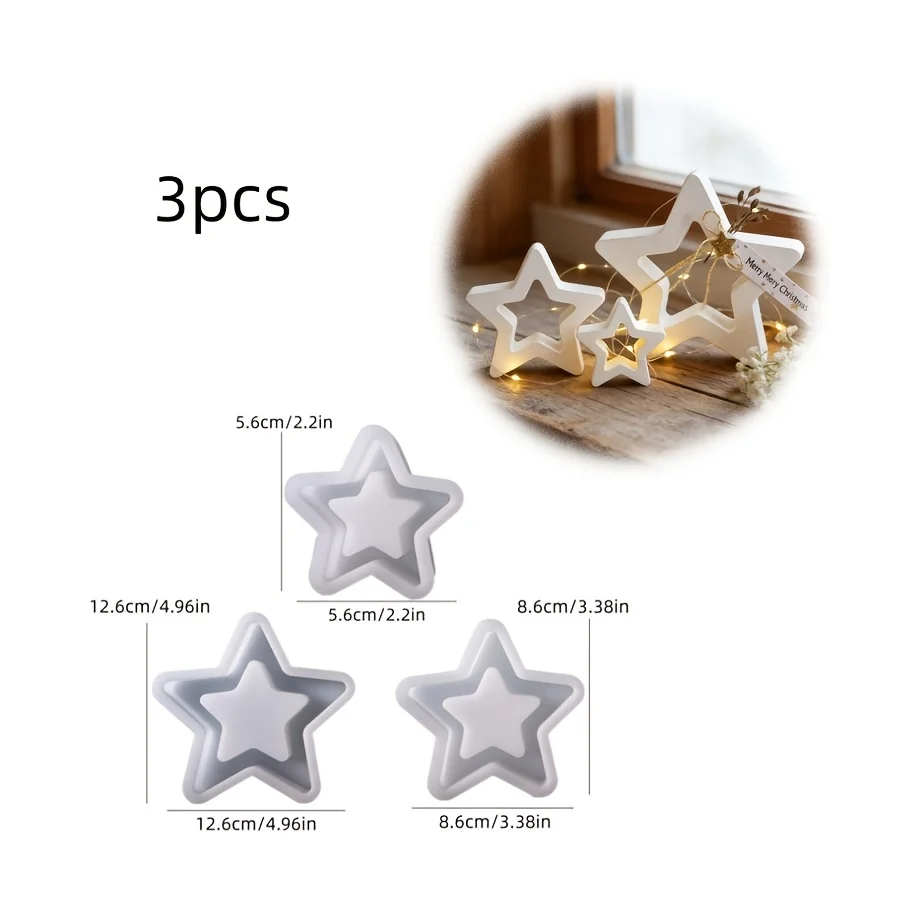 3-teiliges Set für Ausgehöhlte Sternornament-Formen, Geeignet für die Herstellung von Tropfengips-Kerzen, Produkten, Heimdekoration, Silikonform – Detail 4