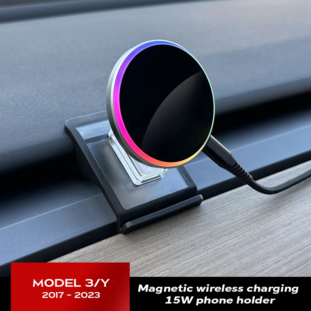 For Tesla Model Y 2024 15W Wireless Charging Magnetic Car Phone Holder Adjustable Bracket Cellphone Support Mount iphone  14 15 