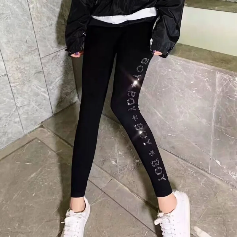 Women Clothing Sexy Pants Woman Fitness New Autumn Winter High Waist Stretch Thicken Velvet Leggings Blingbling Hot Drilling
