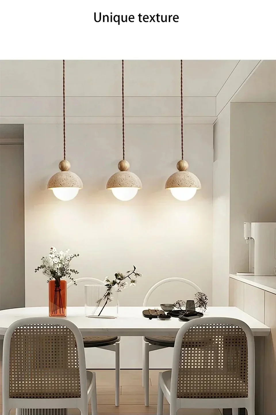 Natural Cave Stone Pendant Light LED Yellow Travertine Bedside Hanging Lighting Fixture for Restaurant Bedroom Living Room Decor