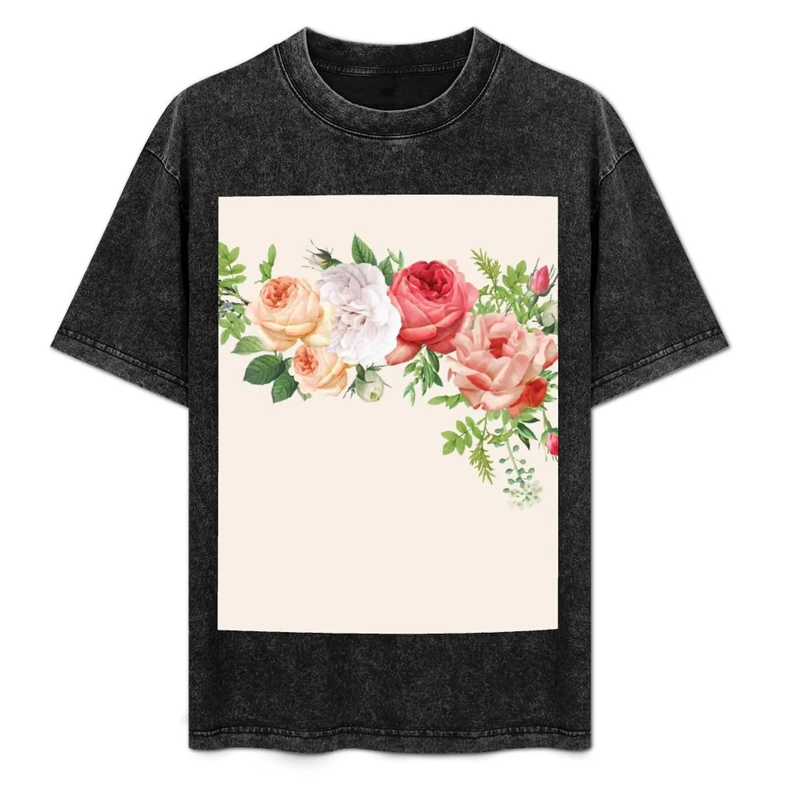 

Romantic Watercolor Flower Bouquet Arrangement Blooming T-Shirt Casual Soft Cotton Short Sleeve Tee