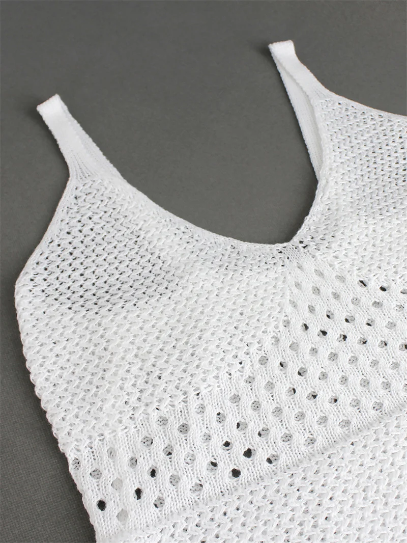 Vestido ajustado de punto transparente con abertura larga para mujer, traje de baño de ganchillo con espalda descubierta para verano, traje de baño para playa, Bikini, Túnica Sexy para mujer