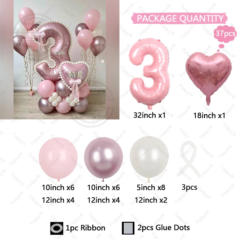 37 قطعة بالون الحب الوردي عدد بالونة عيد ميلاد مجموعة الأطفال حزب الديكور مهرجان التصوير الدعائم لوازم المعمودية