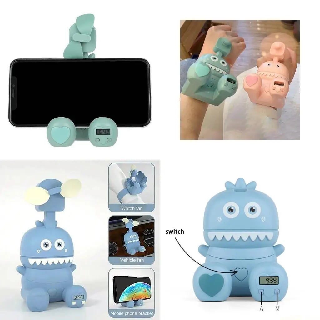 

D0AB Portable Wrist Wearable Fan 3-Wind Speed Cartoon Monsters-like Hand Fan Rechargeable Fan Mini USB Fan