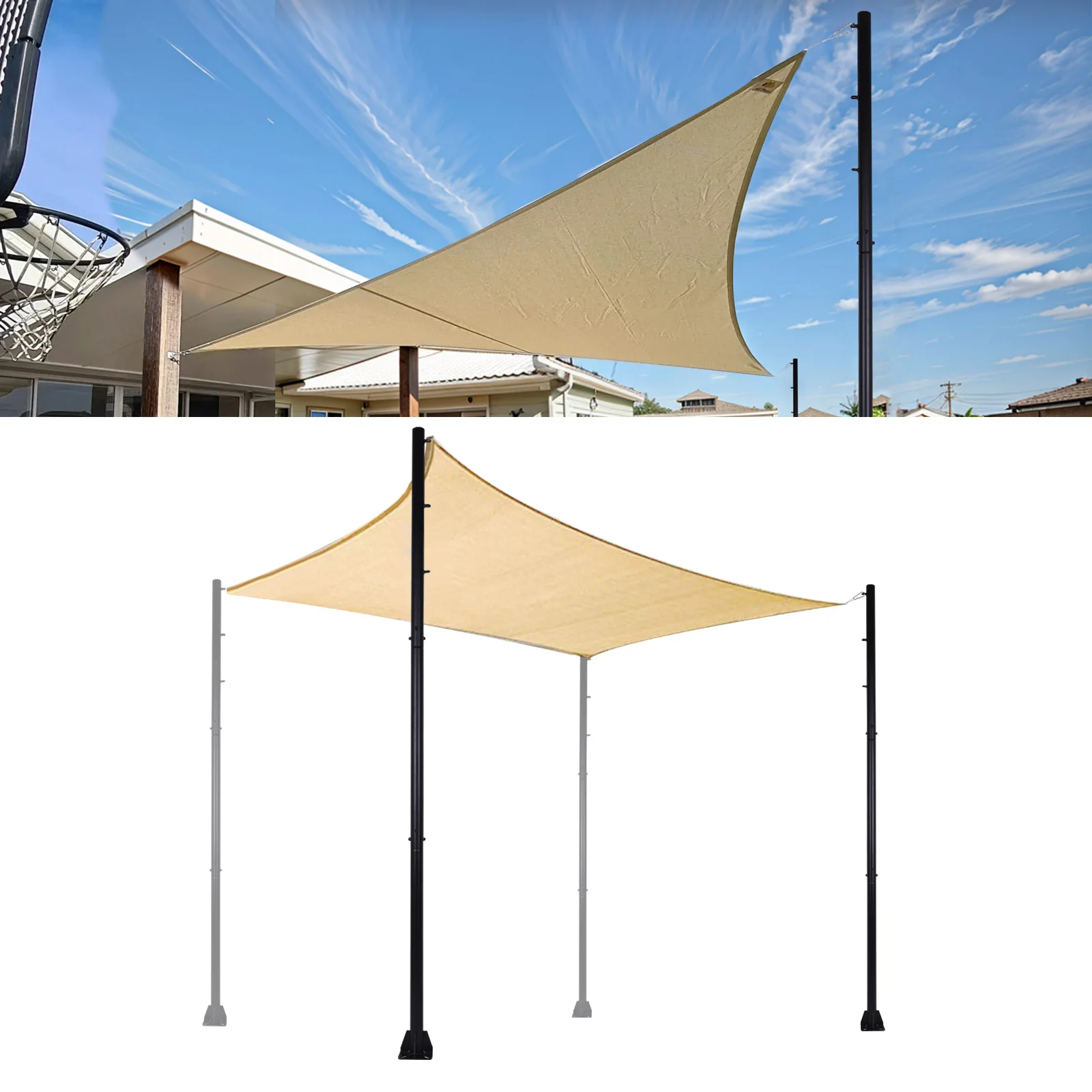 

2 Pack Outdoor Sun Shade Poles Sun Shade Sail Poles Metal Outdoor Support Post Kit for Sunshade Sail Canopy Awning Patio Garden