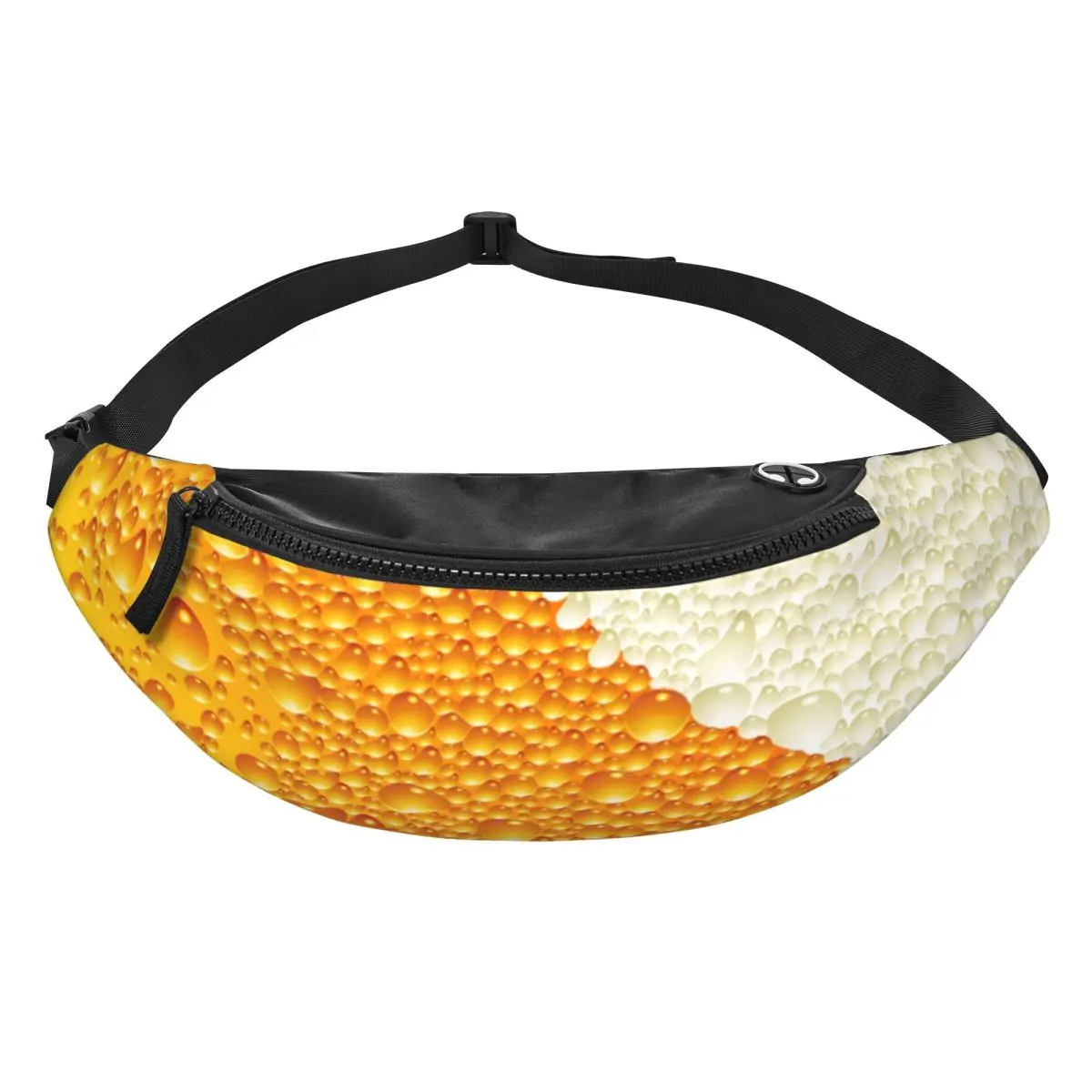 Custom Cool Beer Bubbles Foam Fanny Pack Women Men Crossbody Waist Bag for Camping Biking Phone Money Pouch