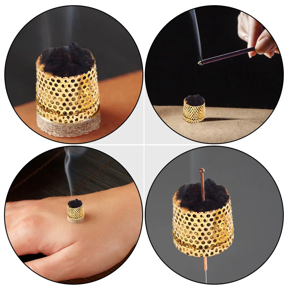 

8Pcs Copper Moxibustion Boxes Anti-Scald Portable Heat Therapy Tool for Arthritis Pain Relief Health Gift Moxa Anti-Ash Net