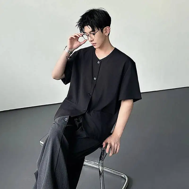 LUZHEN Design Fake Two Collar Niche 2026 Solid Summer Color Short Sleeve T-shirts Men's Fashion Handsome Casual Male Tops JY8465