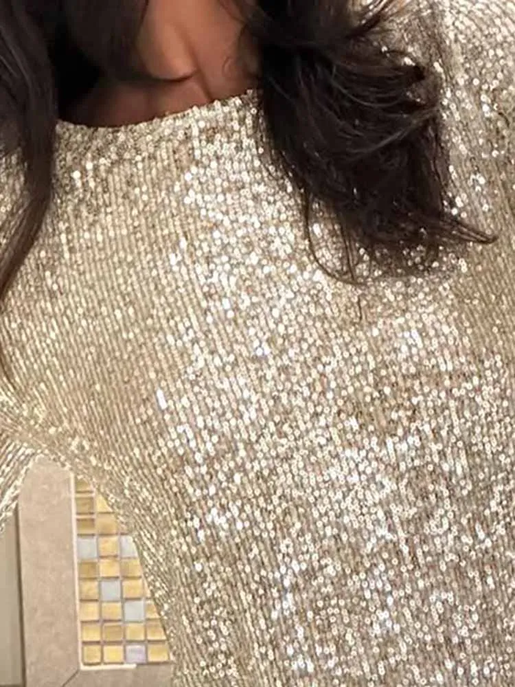 Shiny Sequin O-Neck… - image