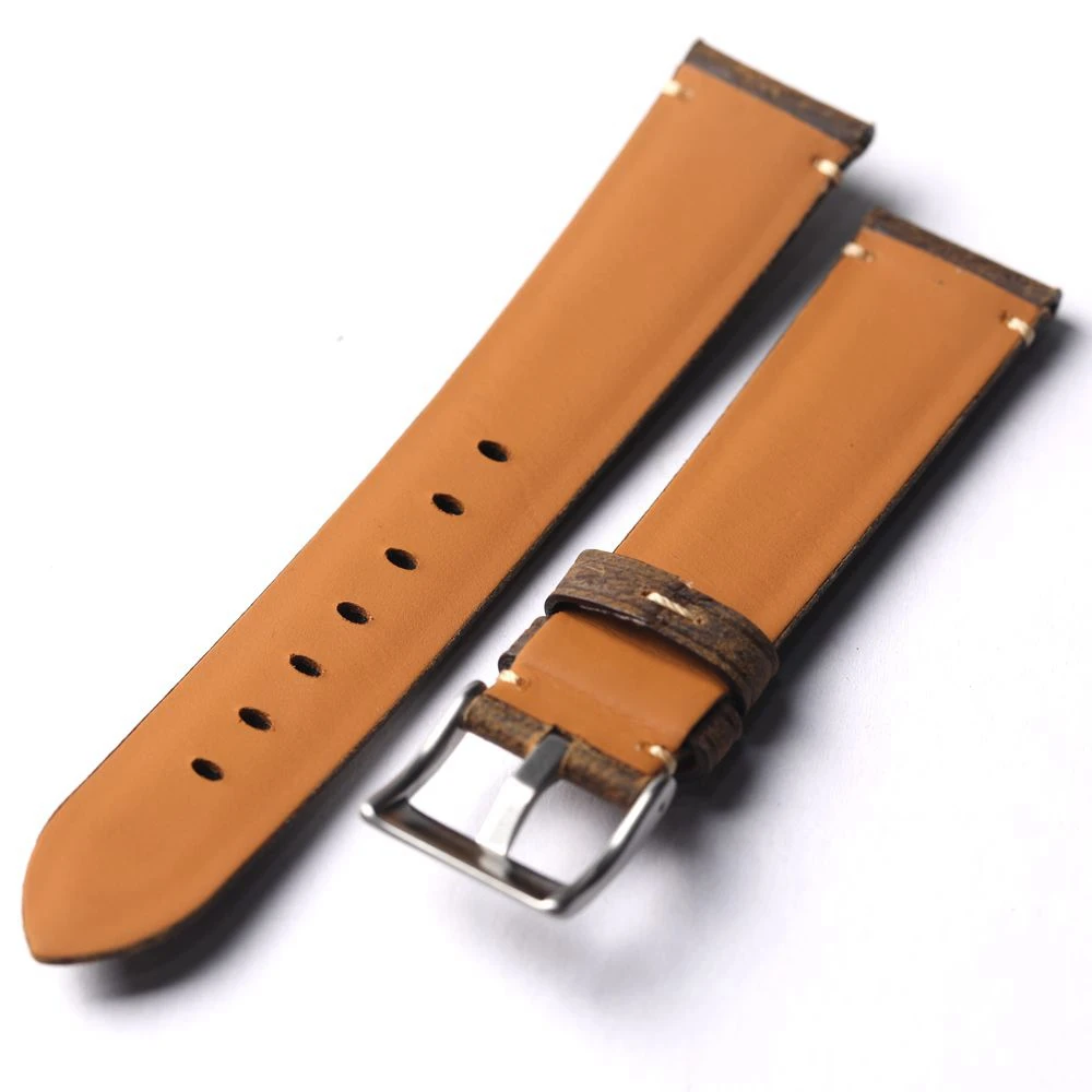 Handmade Head Layer Cowhide Watch Strap 18 19 20 21 22MM Oil Brown Vintage Genuine Leather Men\'s Thickened Bracelet, Retro Style