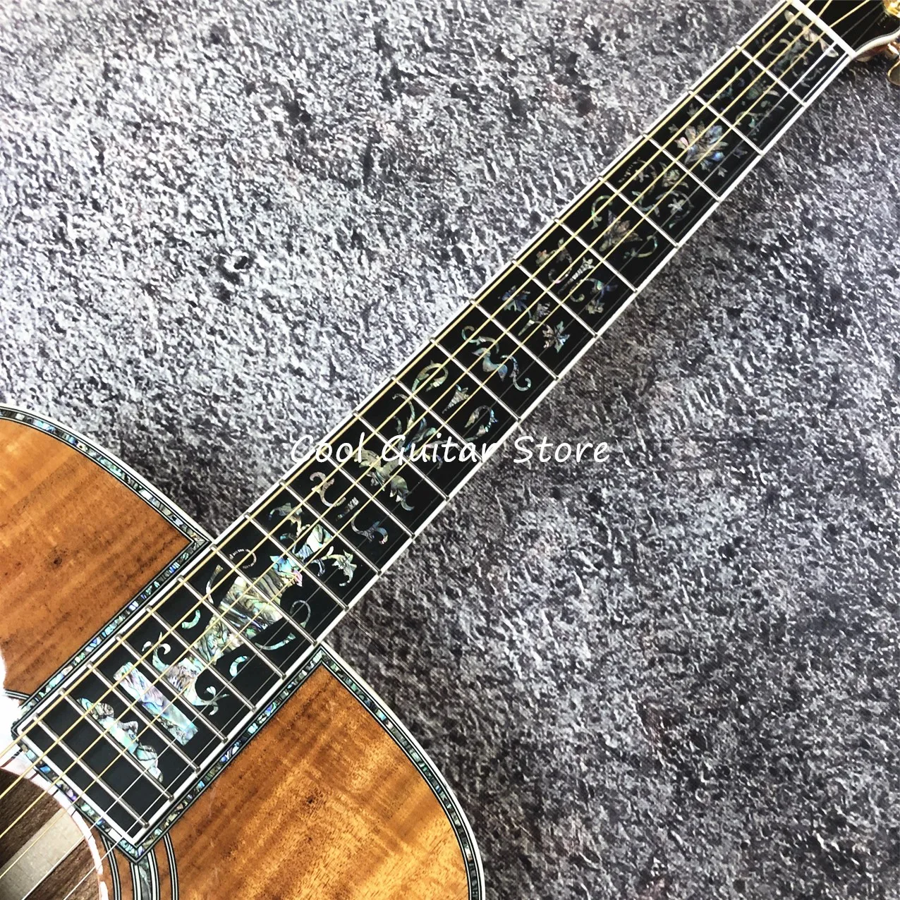 Top Quality All KOA Wood Acoustic Guitar,Ebony Fingerboard,Big Vase Inlay,Abalone BindWood Pickguard,Free Shipping