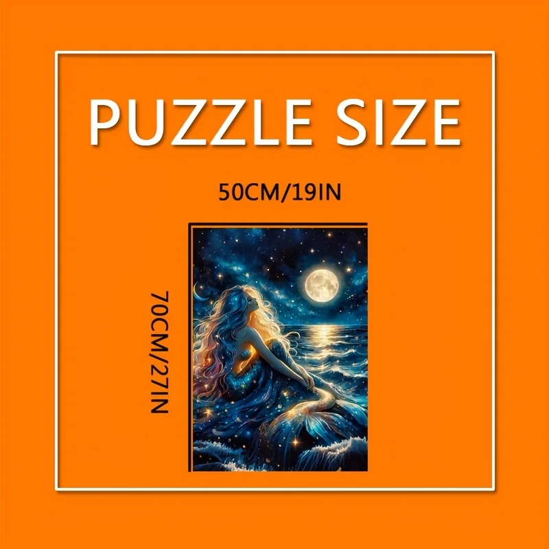 Puzzle sirena da 1000 pezzi - Puzzle magico dell'oceano notturno con stelle luminose, creature di sirena e mare, puzzle grande e sorprendente per
