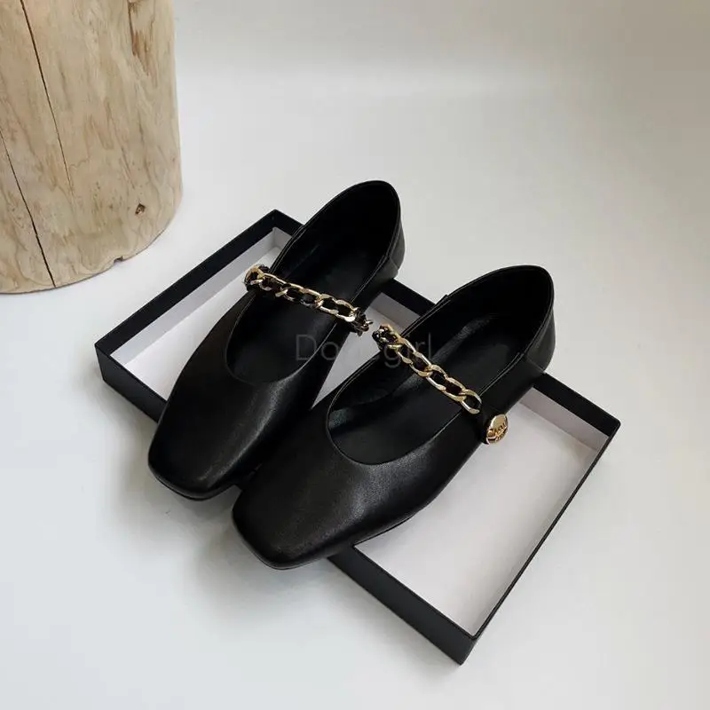 Donegirl 2024 New Spring Fashion Women Square Head Metal Flats Mary Jane Shoes Shallow Simple Elegant Comfort Casual Shoes Chic