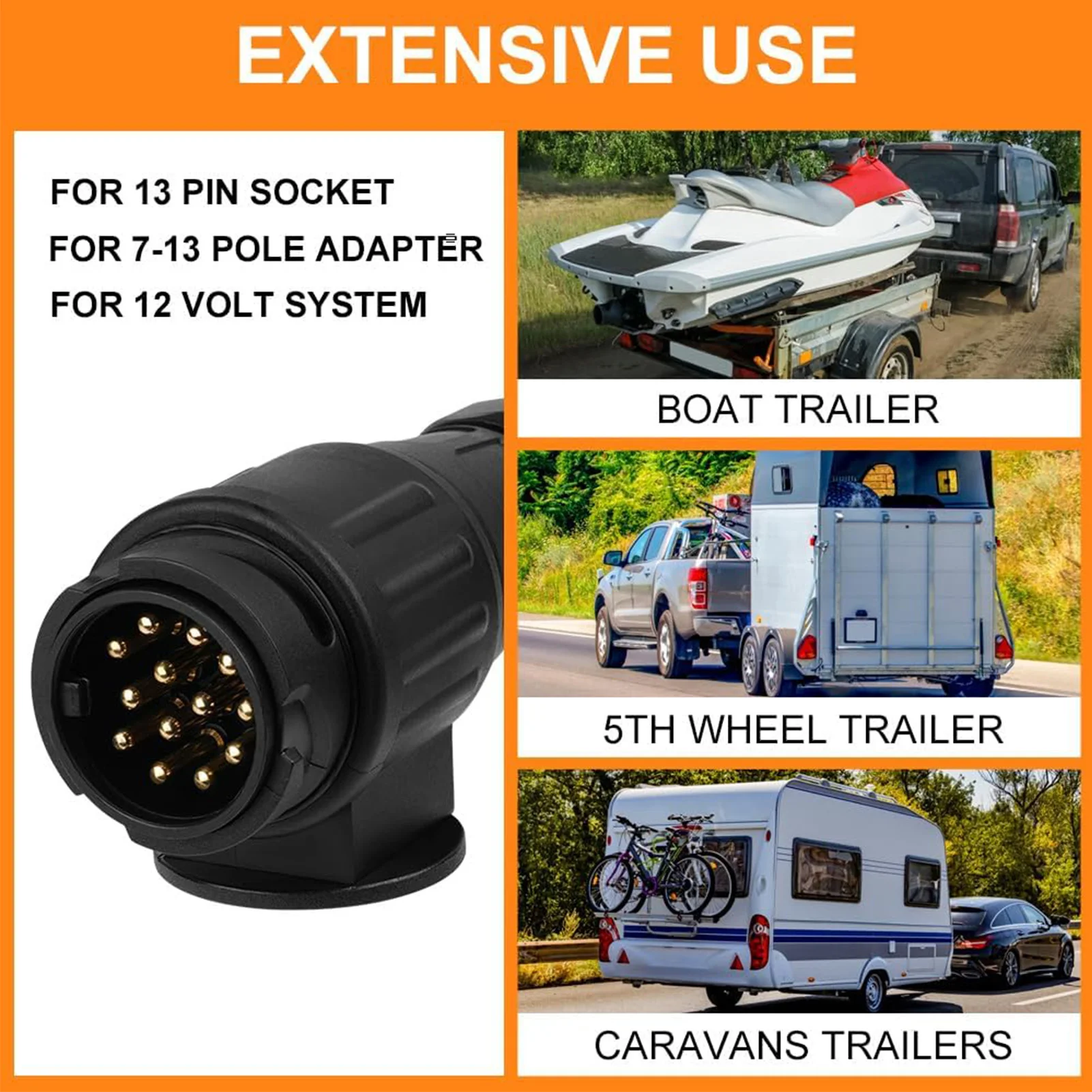 Adaptador de Remolque de 12V y 13 Pines, Conector Eléctrico Impermeable de Plástico para Remolque, Adaptador de Cableado de 13 Polos