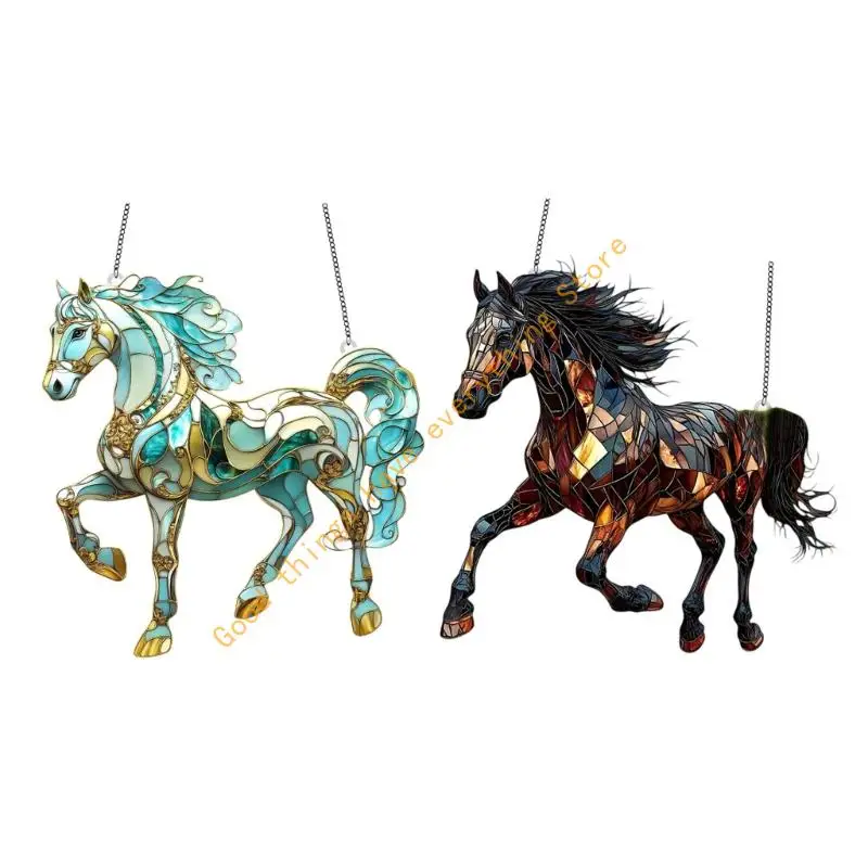 

Stained Glass Window Hanging,Colorful Glass Window Panel Horses Suncatchers 55KF