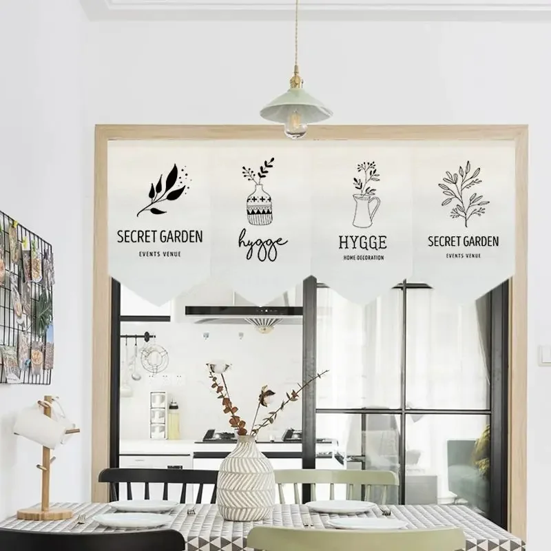 VIKAMA Minimalist Line Art Cat Human Print Triangular Hanging Curtain Simple Sketch Fabric Cabinet Cover Curtain for Home Decor