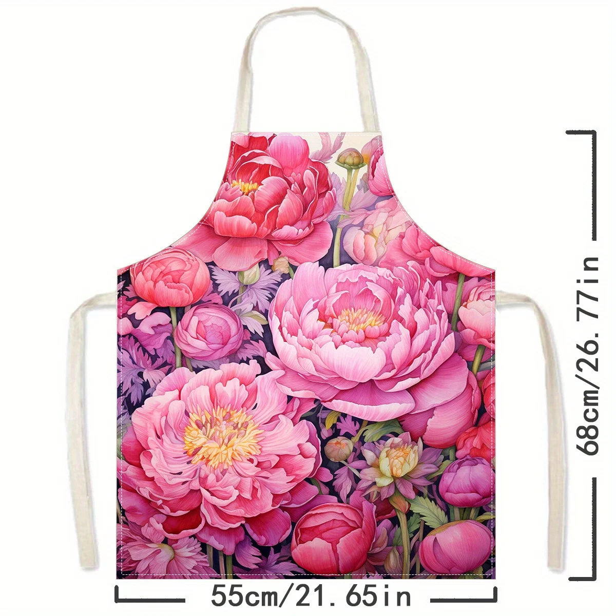 Peony Floral Linen Apron Kitchen Cooking Baking Floral Home Chef Gift Pink Flowers