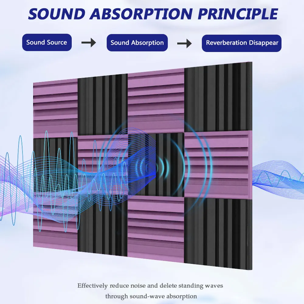 24Pcs 25x25x5cm Studio Acoustic Foam Sound Absorbing Noise Insulation Sound Proofing Treatment Panels 12Black 12Purple