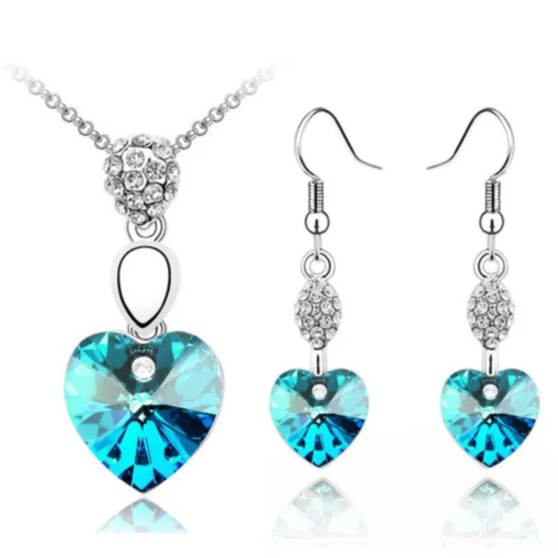 hearts Crystal Pendant fashion Jewelry set Necklace Earrings dropshipping beautiful birthday gift lover quality wed summer charm