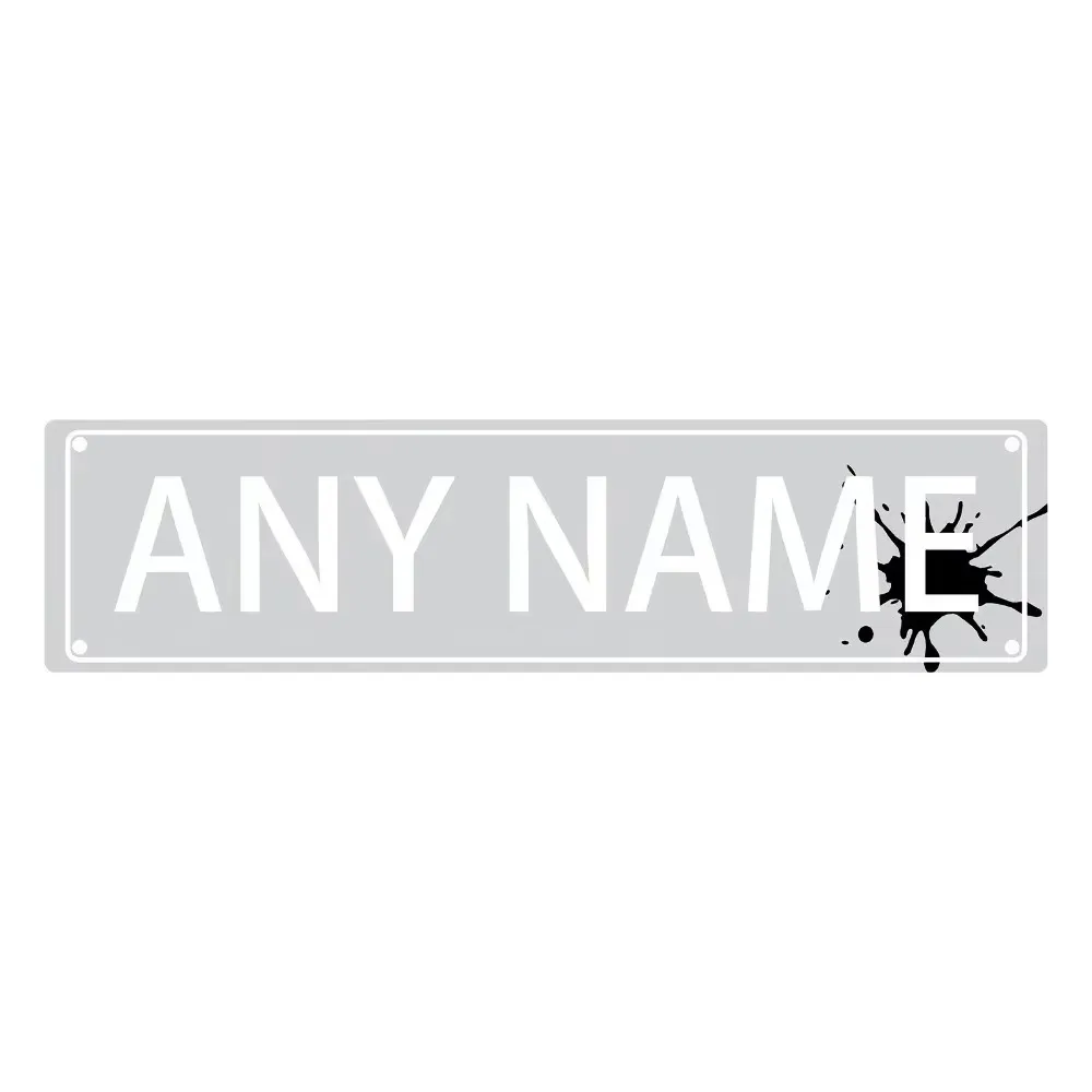 CIFbuy [2D Flat] 1pc Custom Gray Ink‑Splash Aluminum Street Sign, Personalized Any Name Home Wall Decor (Only For Decoration)