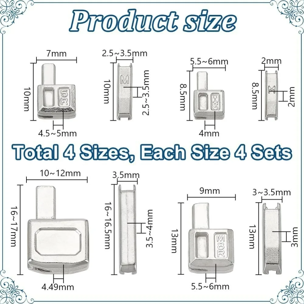 16 Sets Zipper Latch Slider Retainer #3#5#8#10 Zipper Stopper Silver Metal Insertion Pin Zipper Bottom Zipper Repair Kit