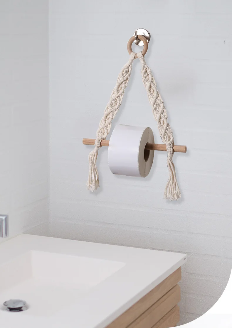 

Macramé Toilet Paper & Towel Hanger - Handmade Cotton Rope Boho Chic Bathroom Organizer