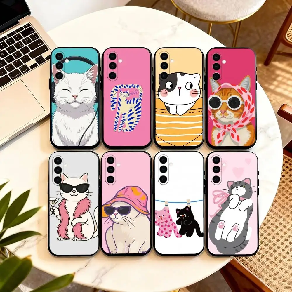Mini C-Cartoon Cute Cat  Phone Case For Samsung Galaxy A73,A72,A71,A70,A53,A52,A51,Others Soft Black Cover