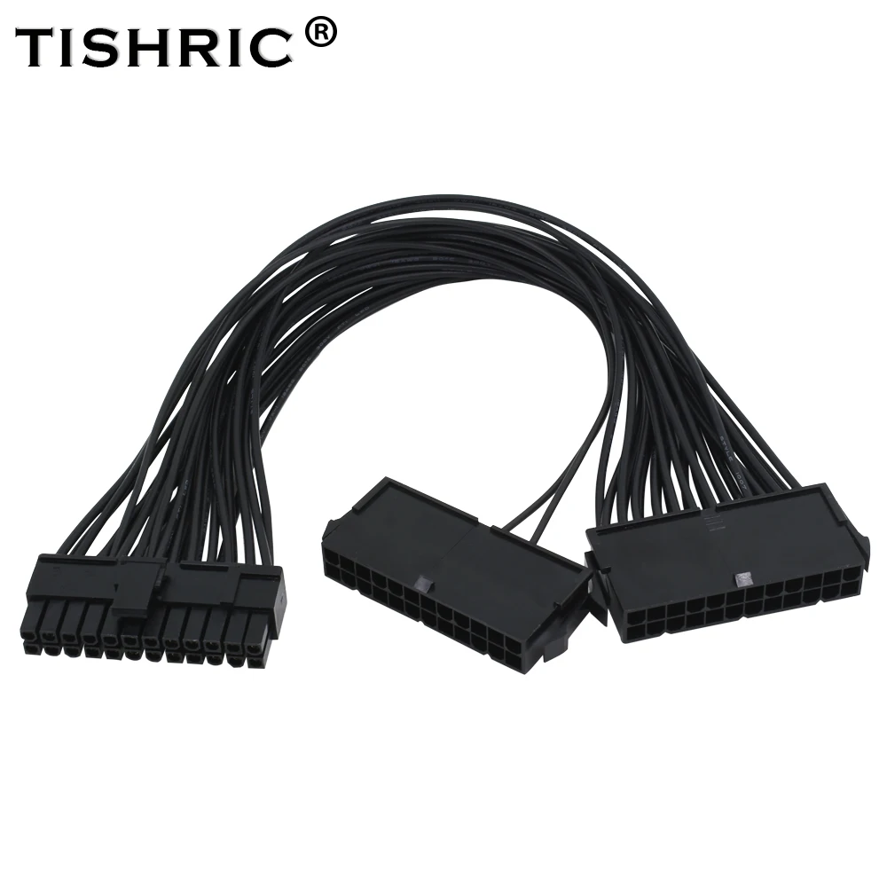 TISHRIC 30CM Dual PSU ATX 24Pin Power Supply Synchronizer Male to Female ATX Mining Supply Sync Starter ADD2PSU Riser For GPU